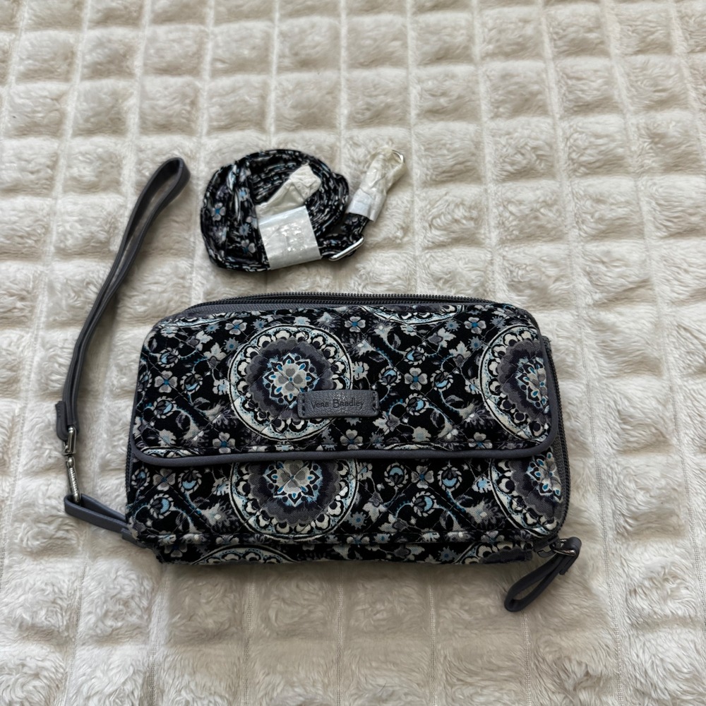Vera Bradley Iconic RFID All In One Crossbody Wallet Wristlet Charcoal Medallion